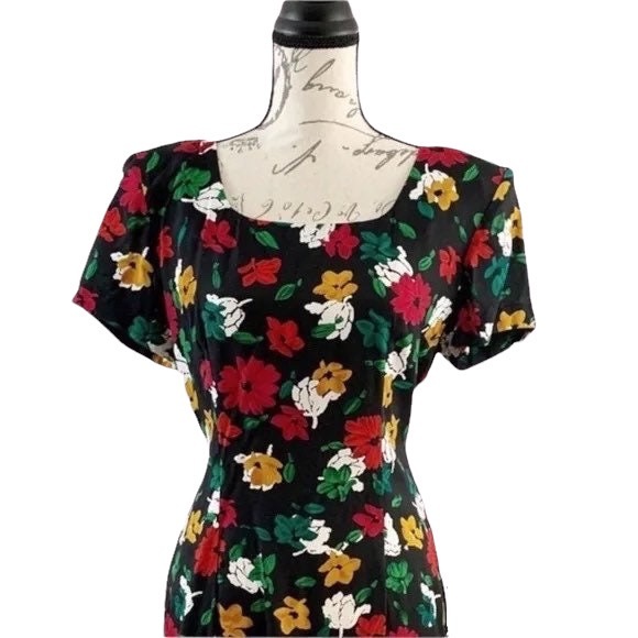 Vintage 80s All That Jazz Floral Print Wiggle Dress - Picture 2 of 7